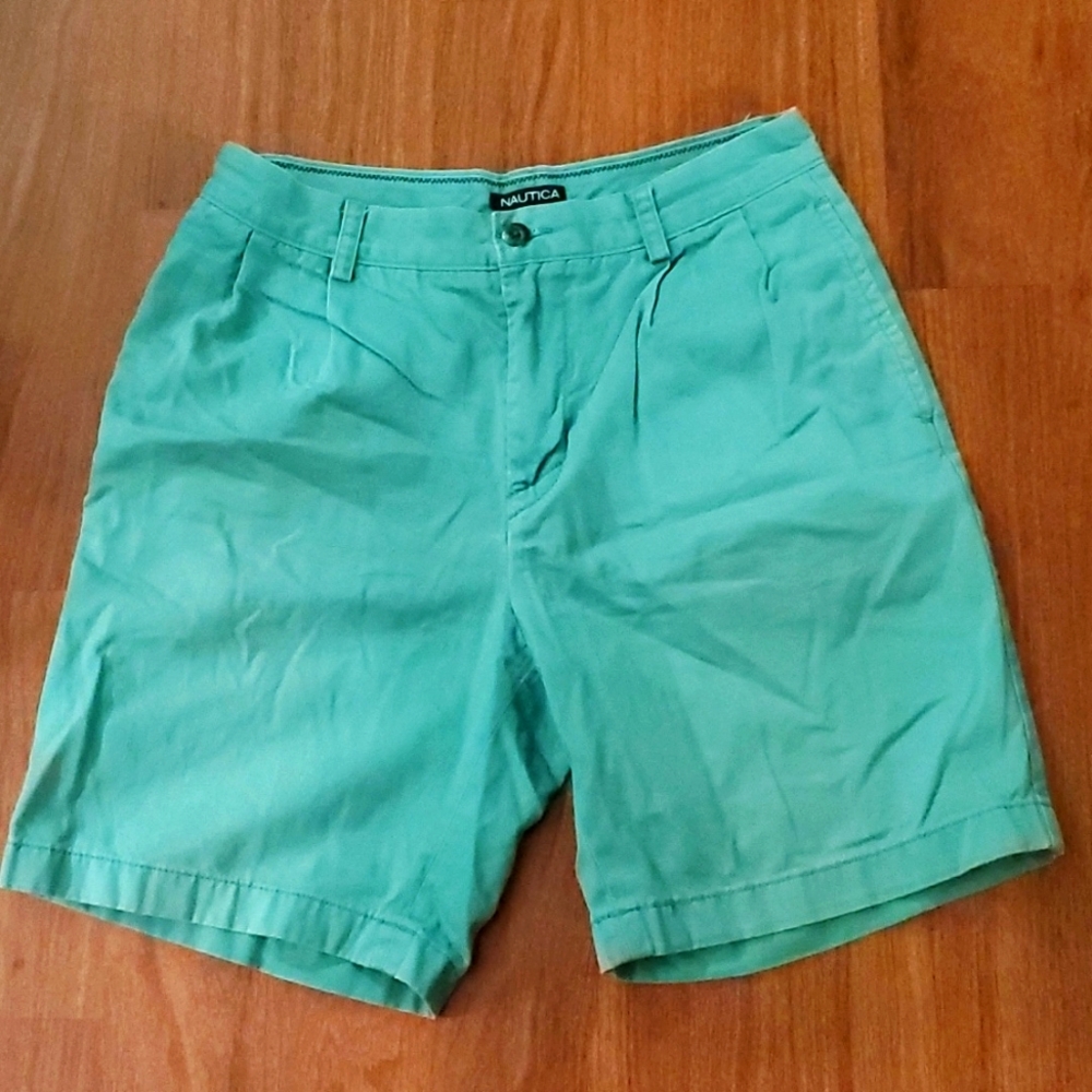 Nautica Men's Blue Green Khaki Shorts - Size 30W